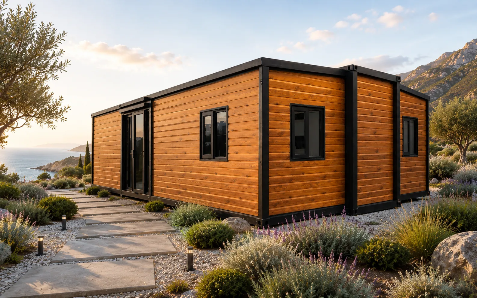 Casa expandible de 40 pies con acabado madera